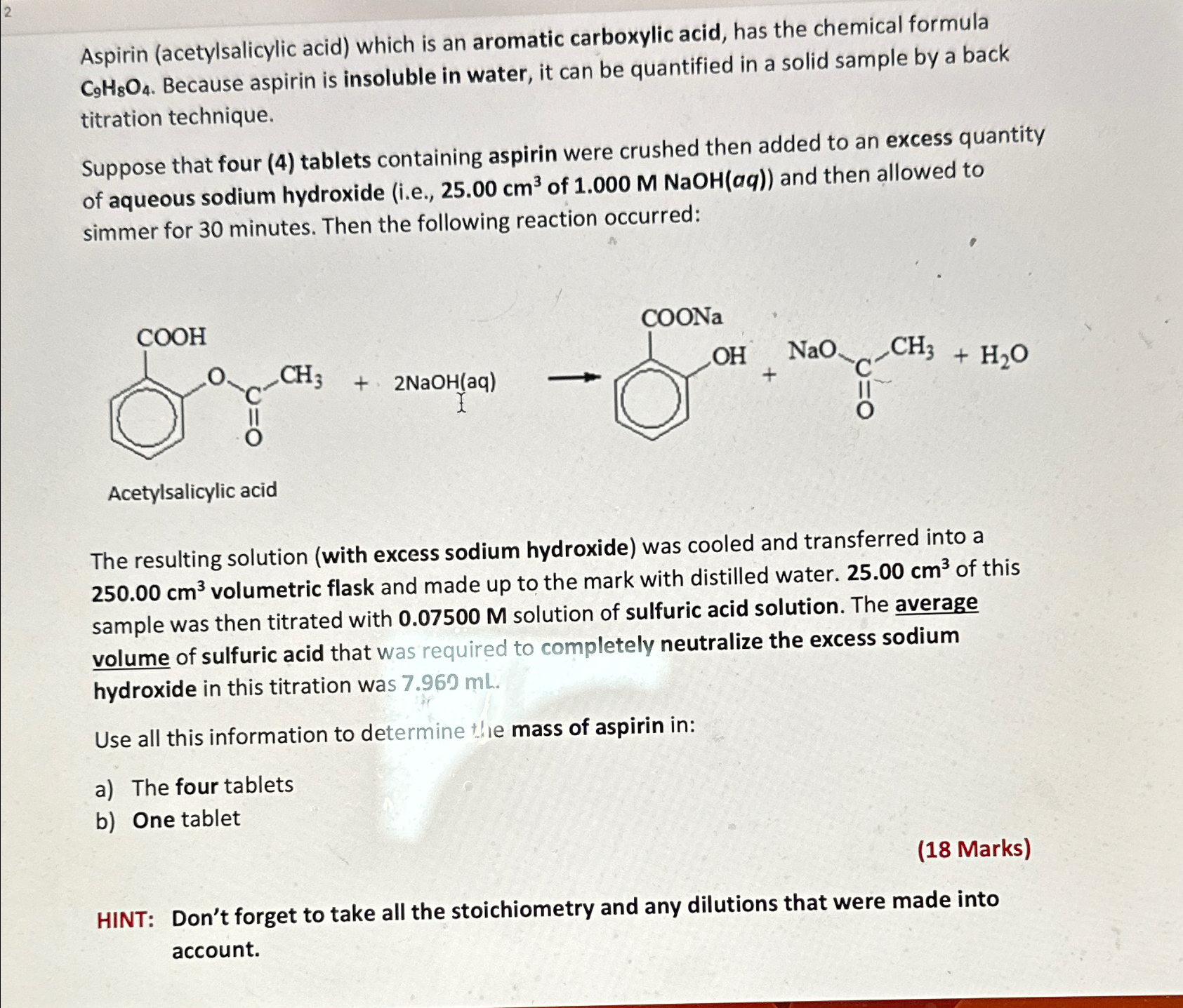 Solved Background Information Back Titrations*A back