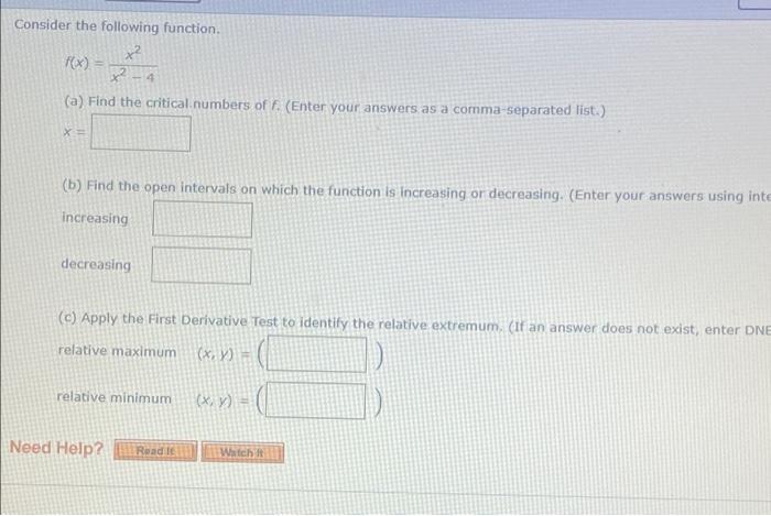 Solved Consider the following function. X2 f(x) = x² - 4 (a) | Chegg.com