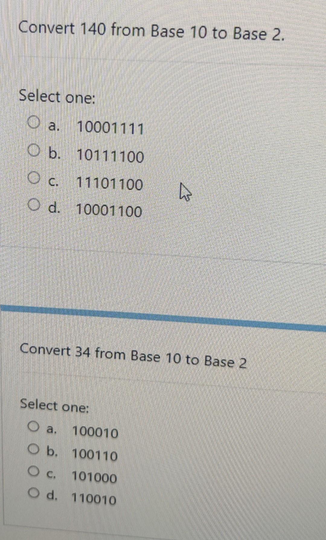 convert 140 from base 10 to base 2