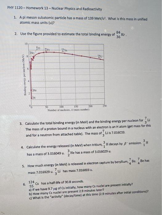 Solved PHY 1120 - Homework 13 - Nuclear Physics And | Chegg.com