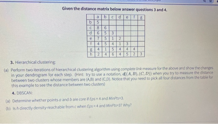 Given the distance matrix below answer questions 3 | Chegg.com