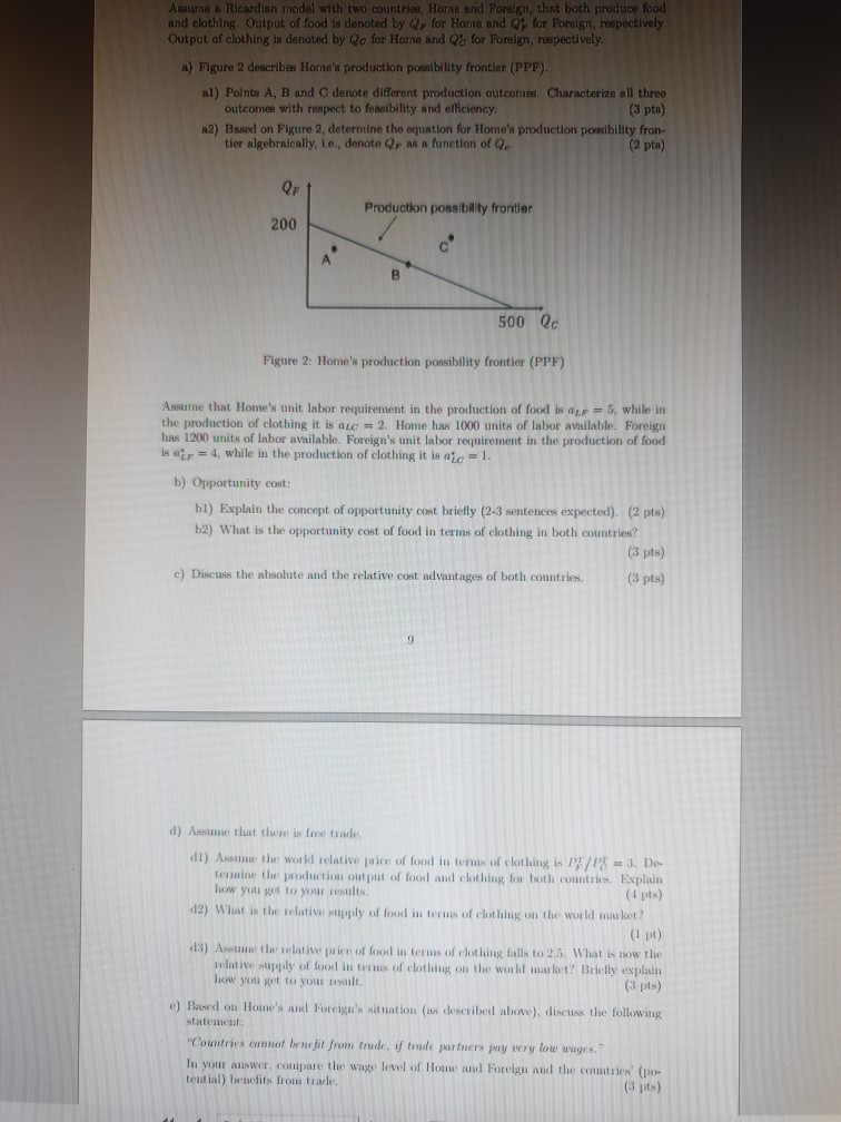 Solved Araume A Ricardian Model With Two Countries, Home And | Chegg.com