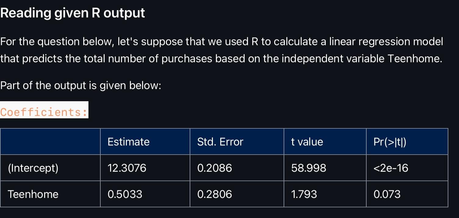 Solved Reading given R output\\nFor the question below, | Chegg.com