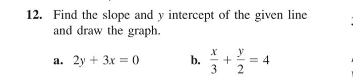 Solved 12. Find the slope and y intercept of the given line | Chegg.com