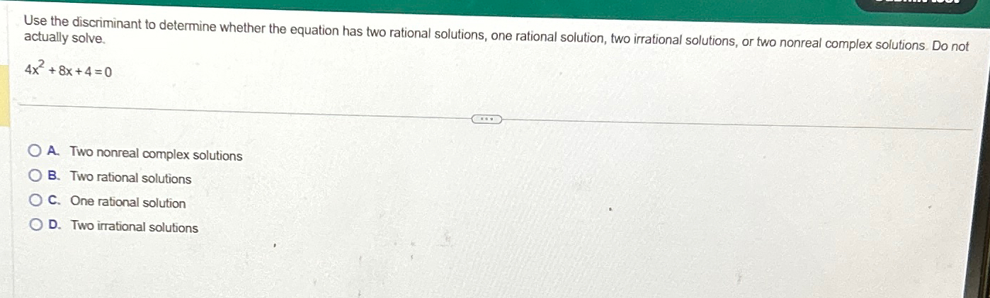 Solved Use the discriminant to determine whether the | Chegg.com