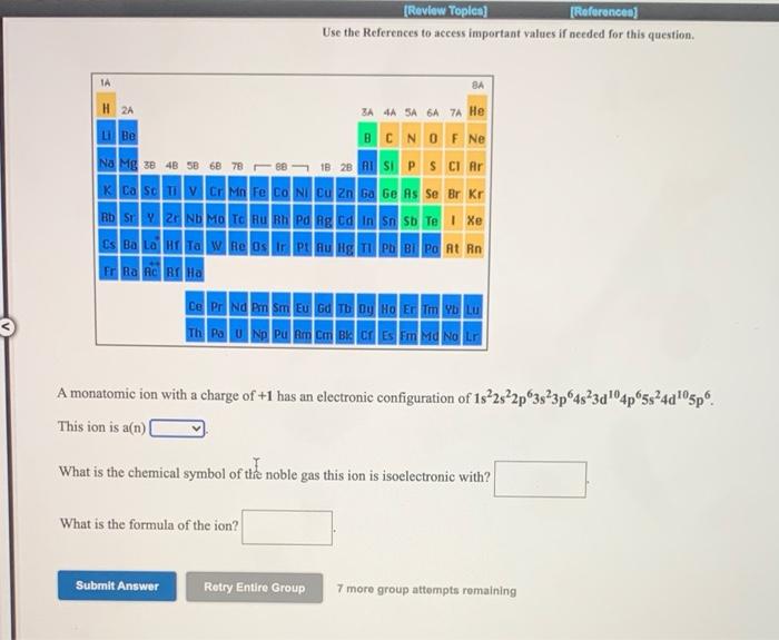 Solved A monatomic ion with a charge of +1 has an electronic