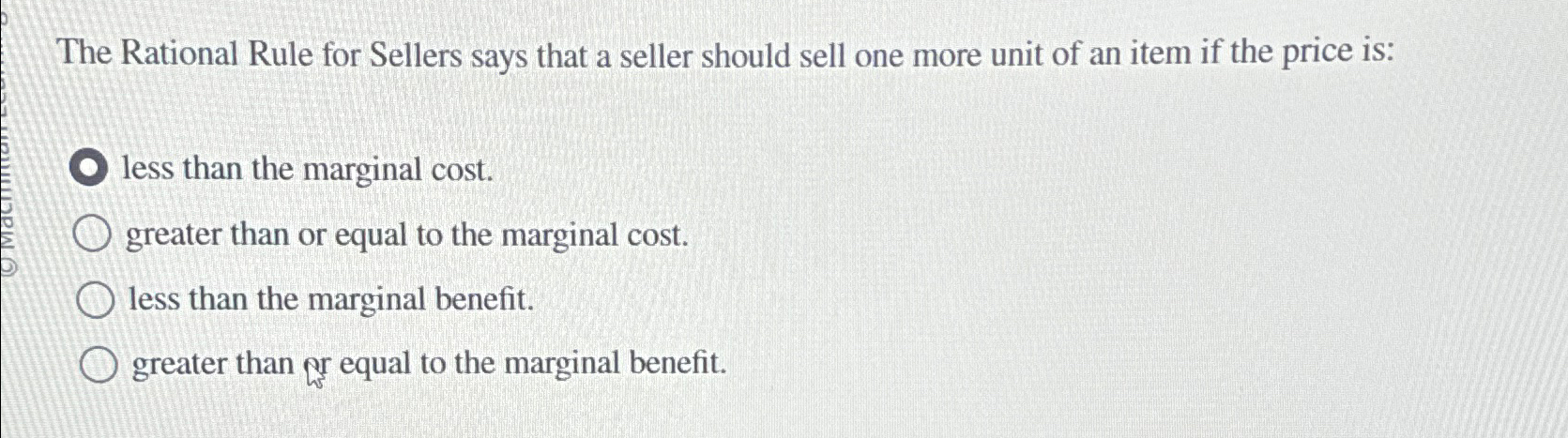 Solved The Rational Rule for Sellers says that a seller | Chegg.com