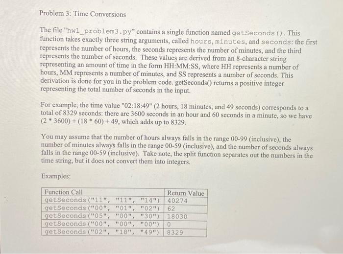 Solved Problem 3: Time Conversions The file | Chegg.com