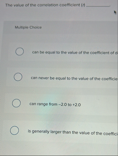 Solved The value of the correlation coefficient | Chegg.com