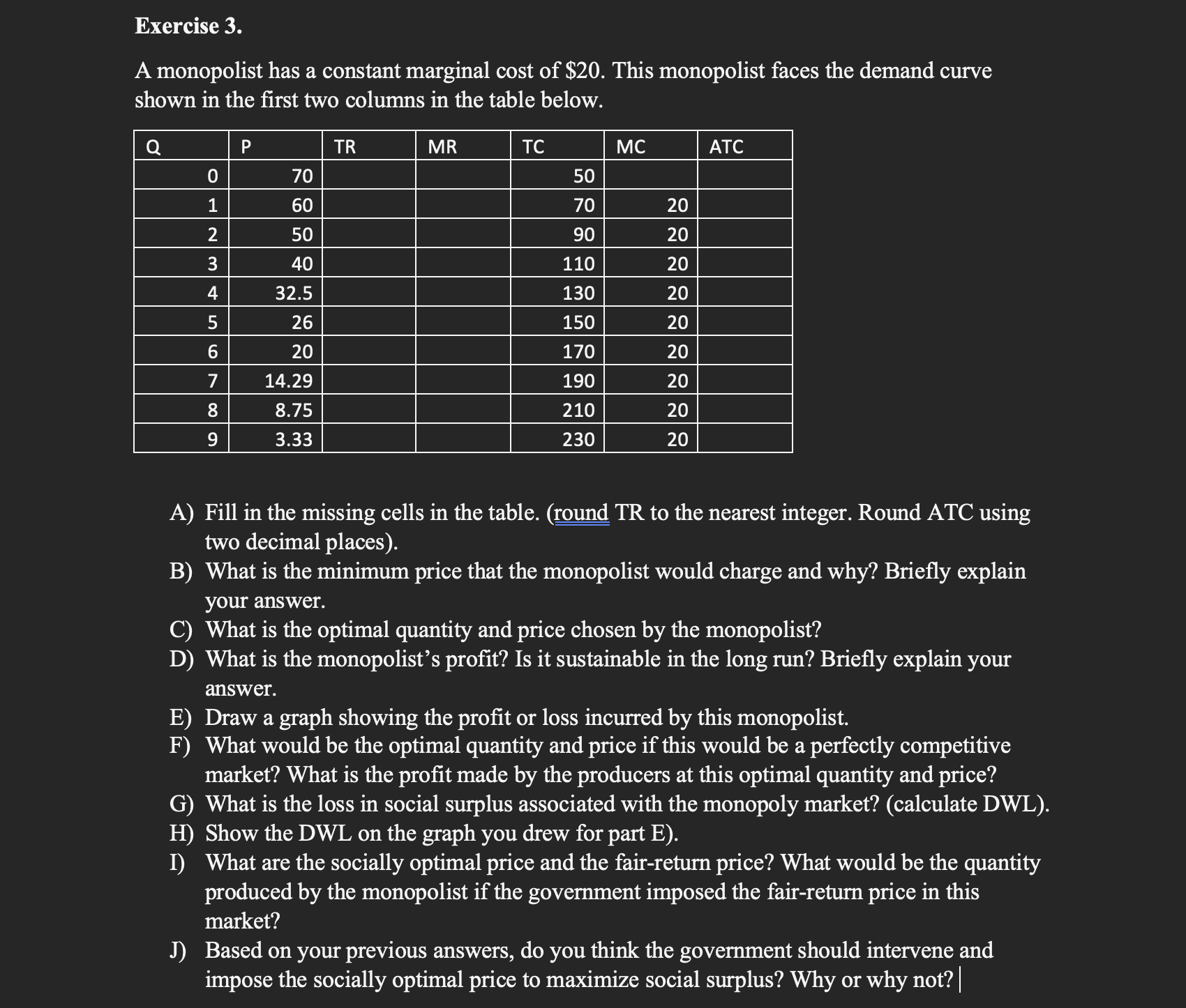 Solved Exercise 3.A monopolist has a constant marginal cost | Chegg.com