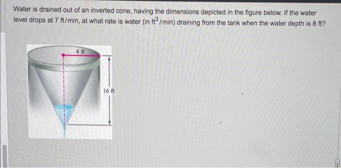 Solved Water is drained out of an inverted cone, having the | Chegg.com