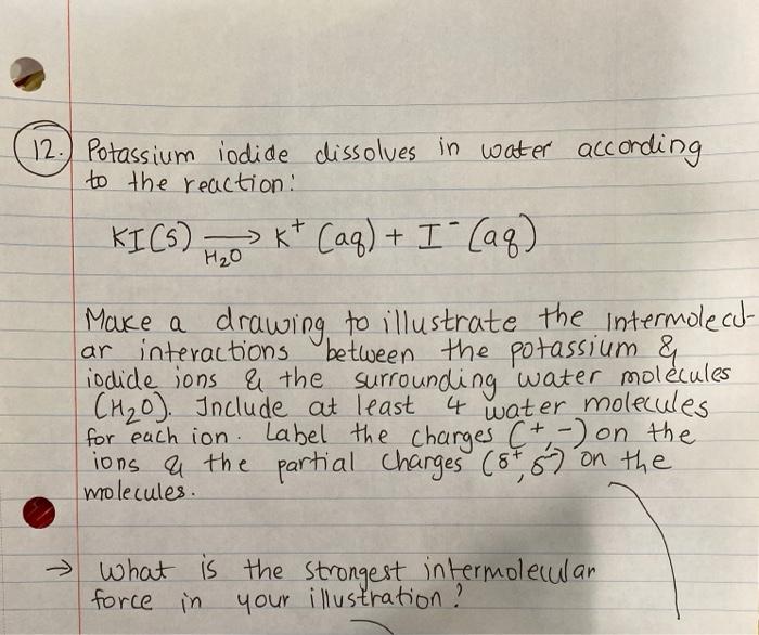 Solved 12.) Potassium iodide dissolves in water according to | Chegg.com