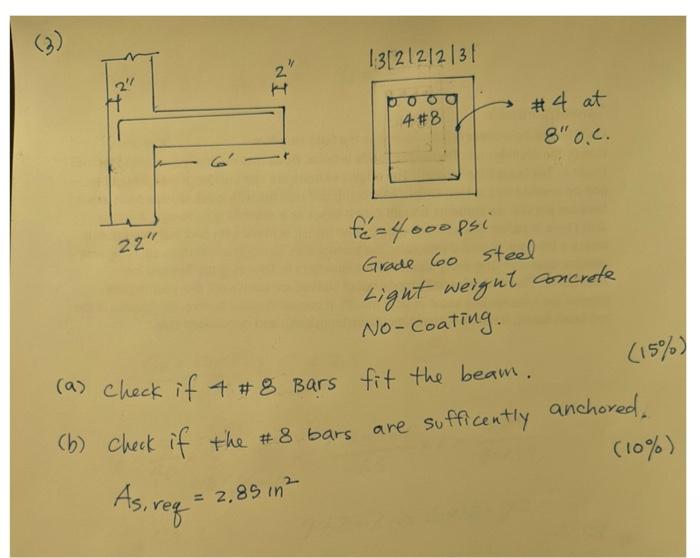 Solved 1.3∣2∣2/2∣3∣ Fc′=4000psi Grade 60 Steel Light Weignt | Chegg.com