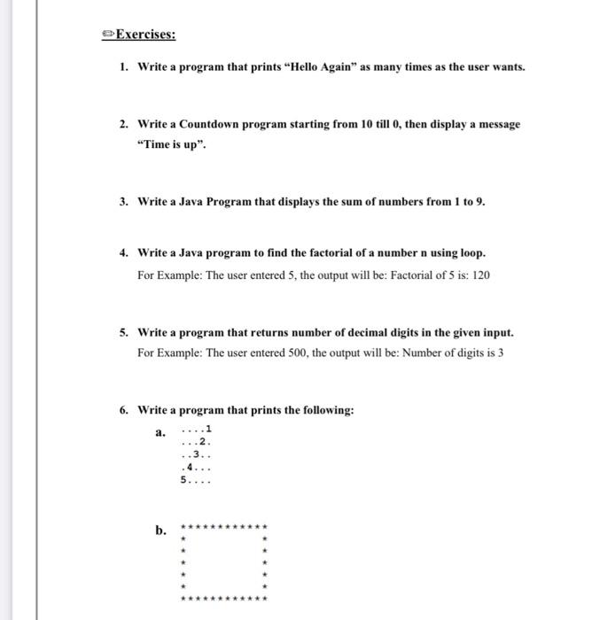 Solved Exercises: 1. Write a program that prints "Hello | Chegg.com