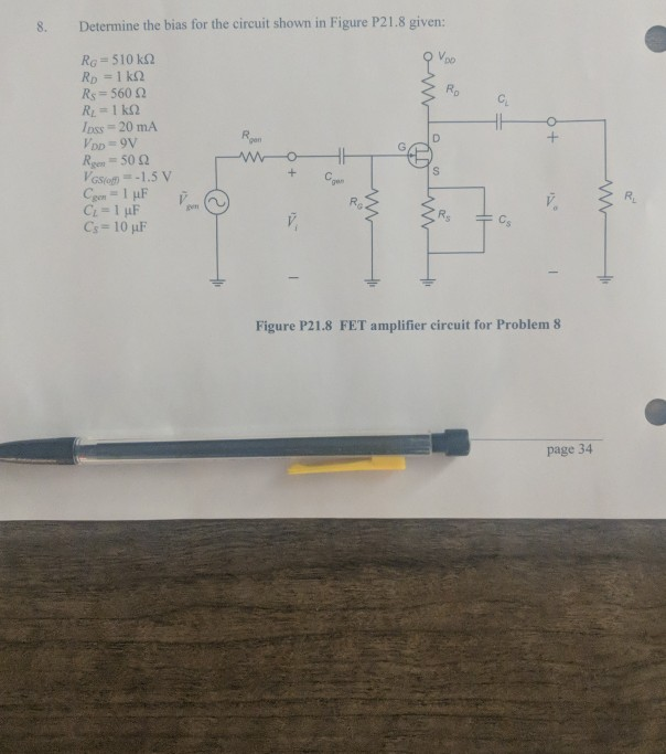 Solved 8. Determine the bias for the circuit shown in Figure | Chegg.com