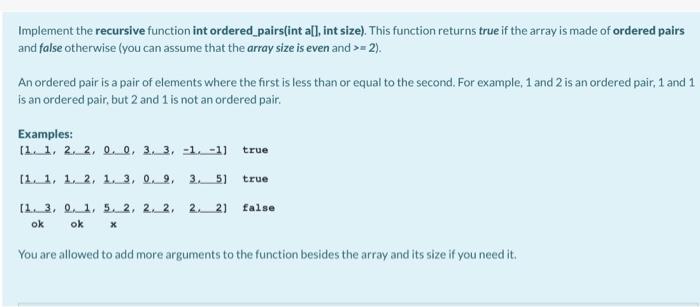 Solved Implement the recursive function int ordered | Chegg.com
