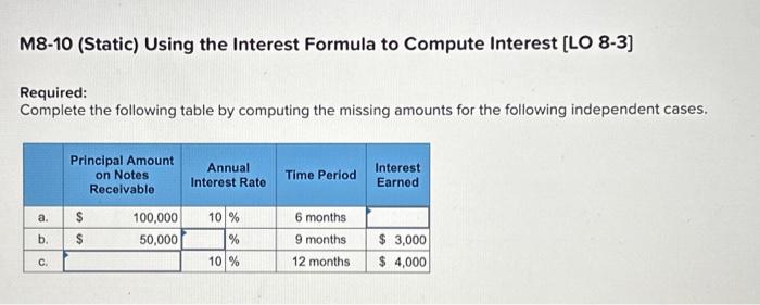 Solved M8-10 (Static) Using the Interest Formula to Compute | Chegg.com