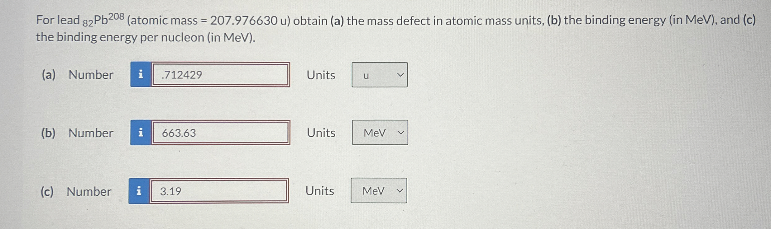which element has an atomic mass of 208
