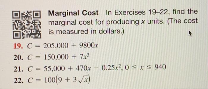 Solved Marginal Cost In Exercises 19–22, find the X marginal | Chegg.com