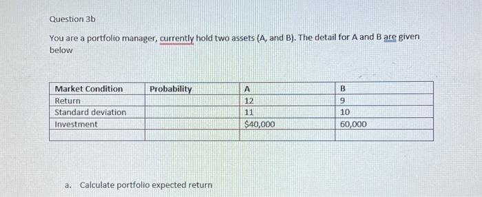 Solved Question 3b You Are A Portfolio Manager, Currently | Chegg.com