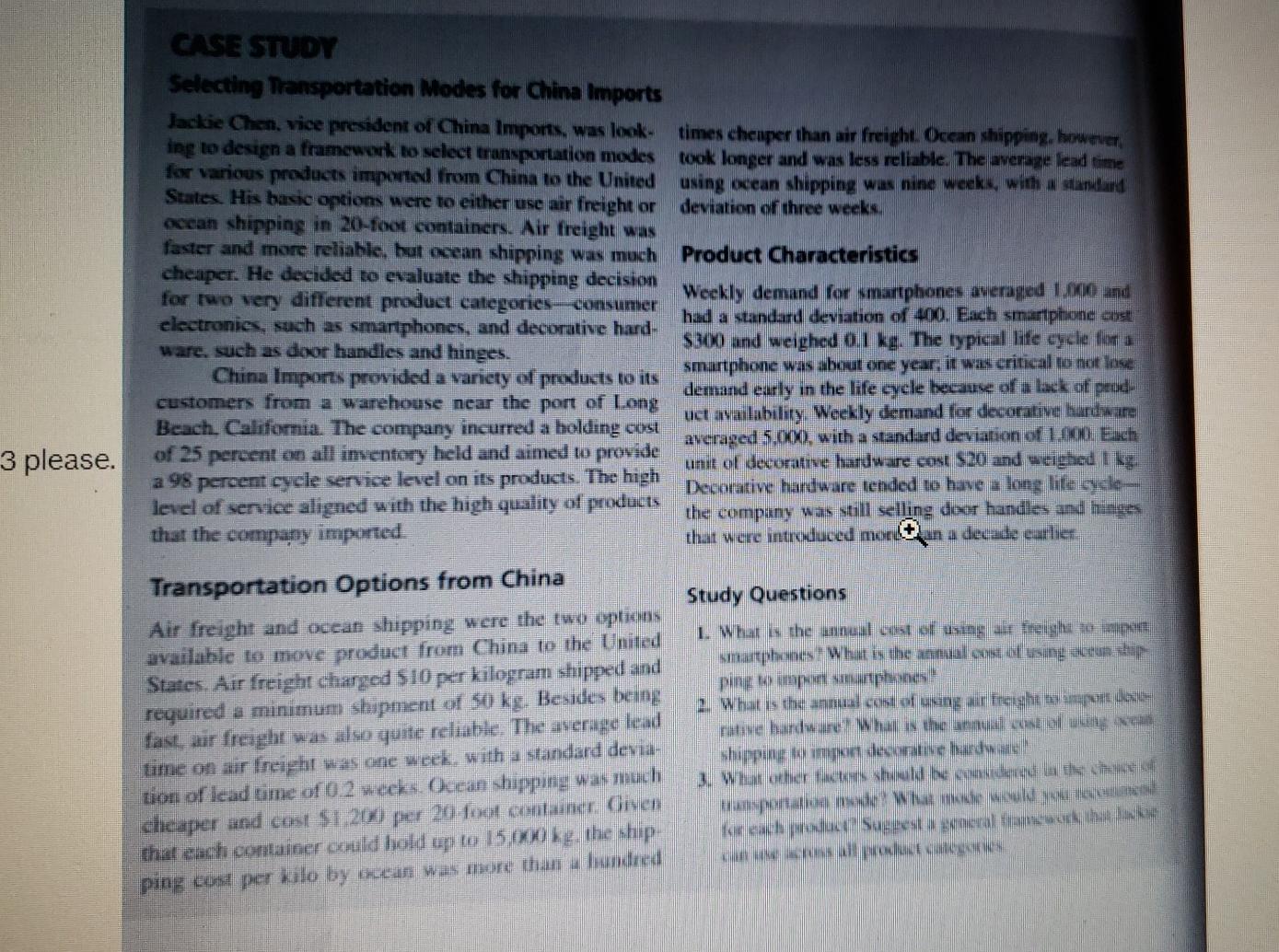 case study selecting transportation modes for china imports