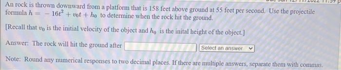 Solved An rock is thrown downward from a platform that is | Chegg.com