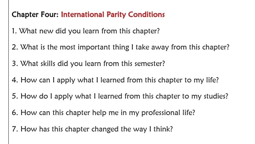 Chapter Four: International Parity Conditions 1. What | Chegg.com