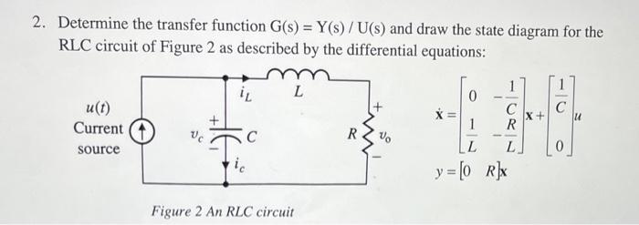 Solved 2. Determine the transfer function G(s)=Y(s)/U(s) and | Chegg.com