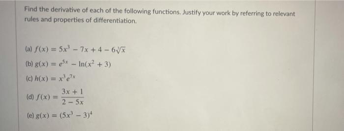 Solved Find the derivative of each of the following | Chegg.com