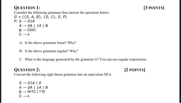 Solved QUESTION 1: [3 POINTS Consider The Following Grammar | Chegg.com