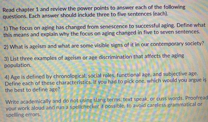 Solved Read chapter 1 and review the power points to answer | Chegg.com