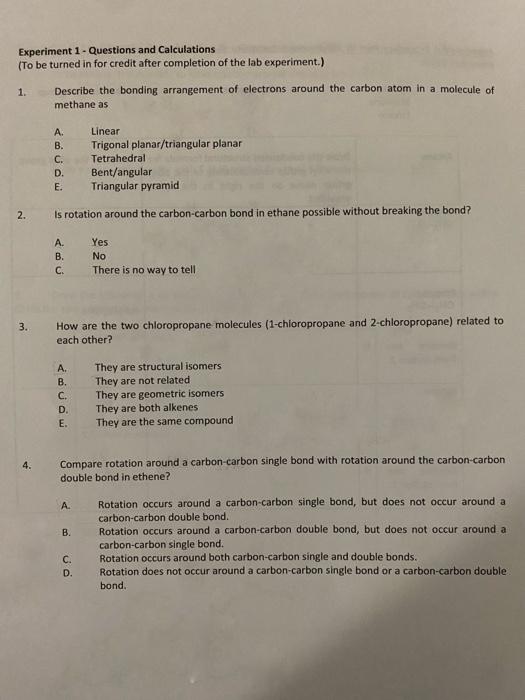 Solved Experiment 1 - Questions and Calculations (To be | Chegg.com