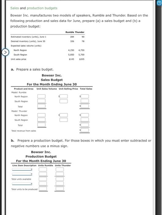 Solved Sales And Production Budgets Bowser Inc. Manufactures | Chegg.com