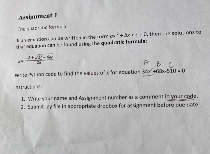 Solved Assignment 1 The quadratic formula If an equation can | Chegg.com