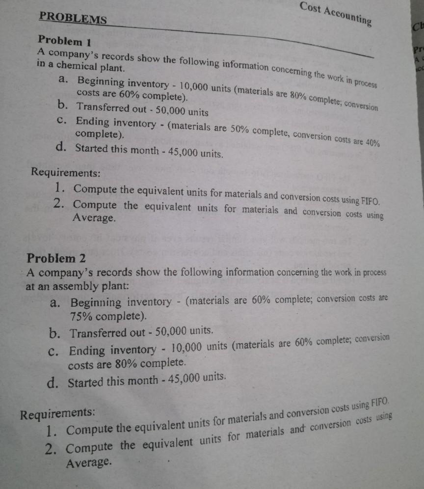 Solved Cost Accounting PROBLEMS Pro CC Problem 1 A company's | Chegg.com