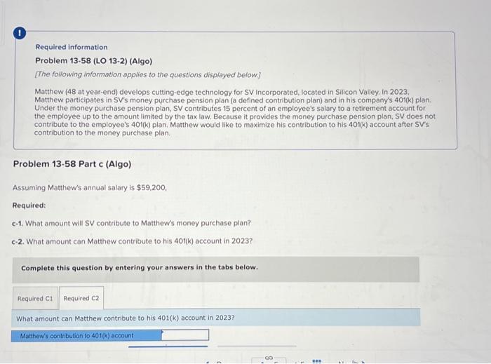 Solved Required Information Problem 13.58 (LO 13-2) (Algo) | Chegg.com