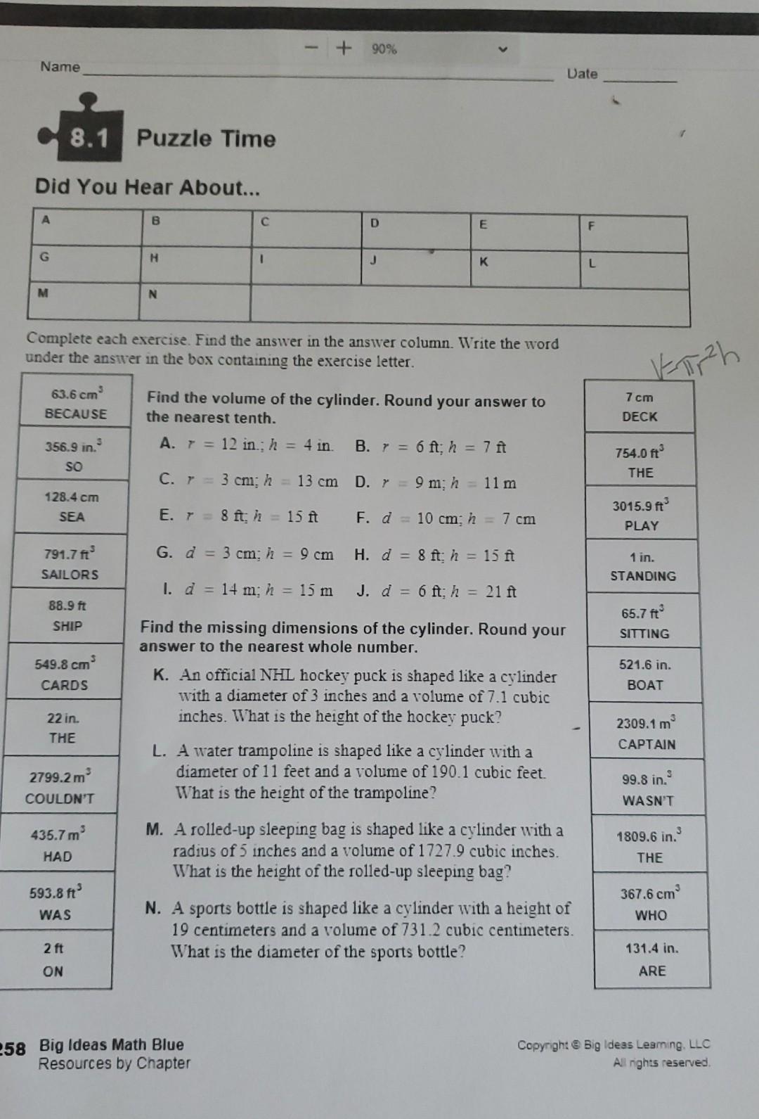 Solved + 90 Name Date 8.1 Puzzle Time Did You Hear