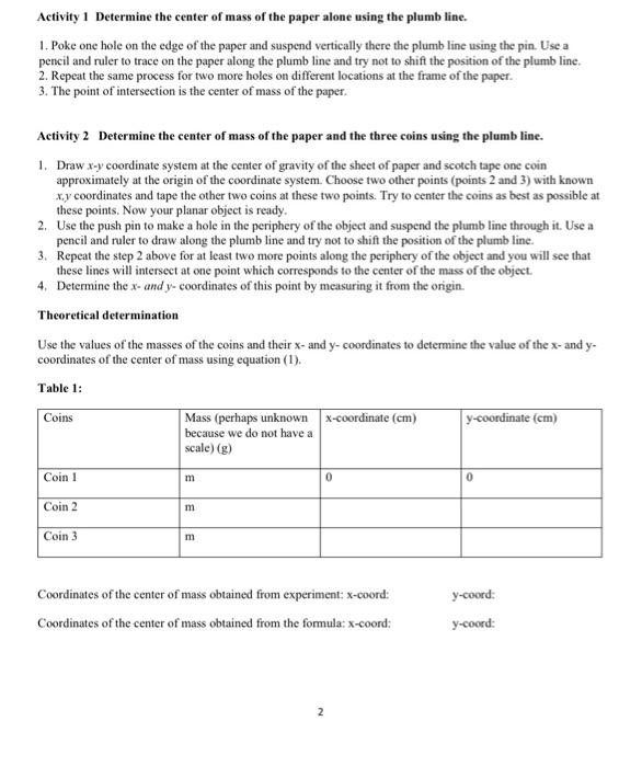 Solved Center of Mass Lab goals To understand the concepts