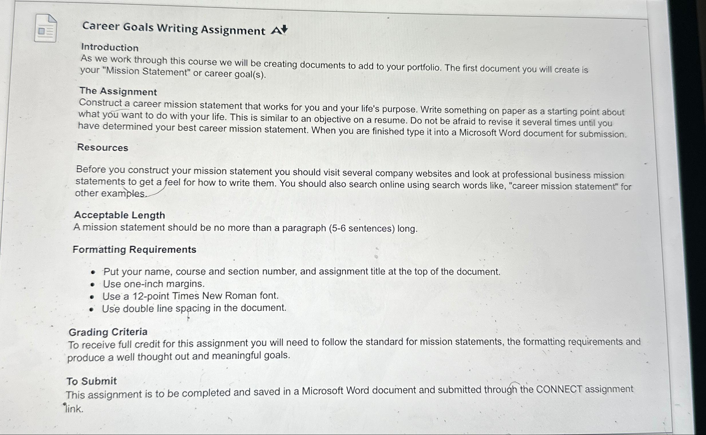 career writing assignment