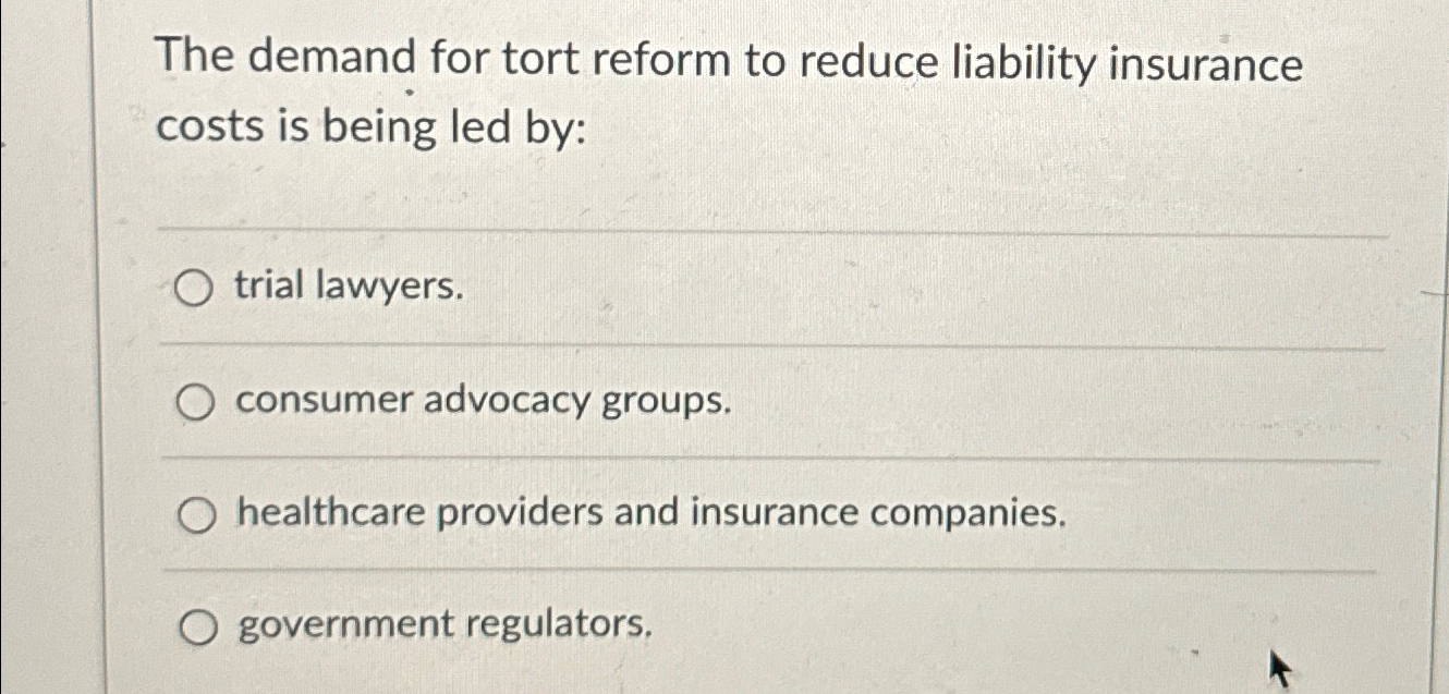 Solved The Demand For Tort Reform To Reduce Liability | Chegg.com