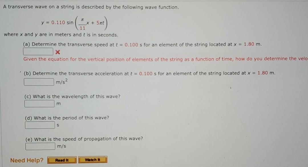 Solved A transverse wave on a string is described by the | Chegg.com
