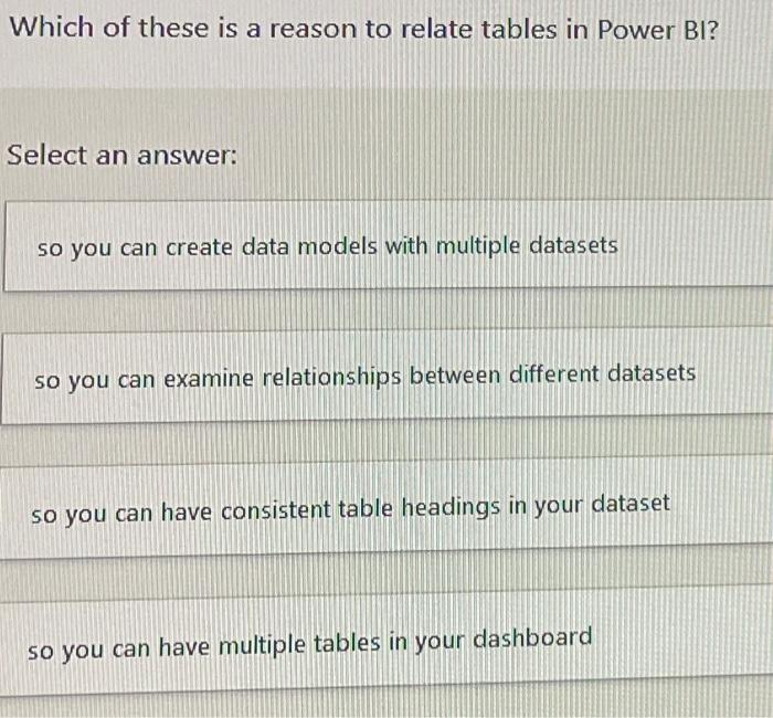 Solved which of these is a reason to relate tables in power chegg
