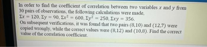 Solved Σχ In order to find the coefficient of correlation | Chegg.com