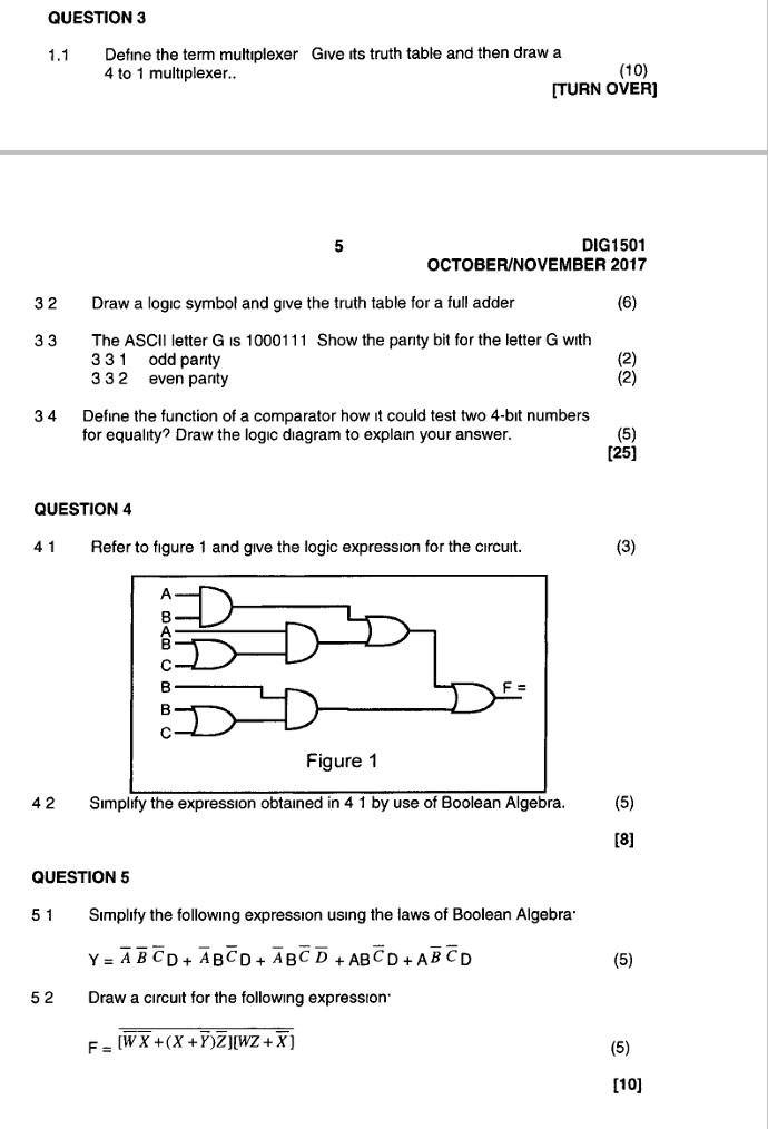 Solved QUESTION 3 1.1 Define the term multiplexer Give its | Chegg.com