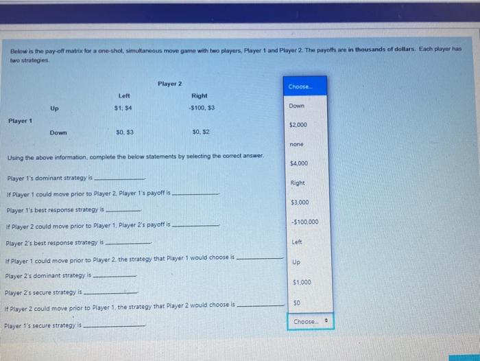Solved Below is the pay off matrix for a one-shot, | Chegg.com