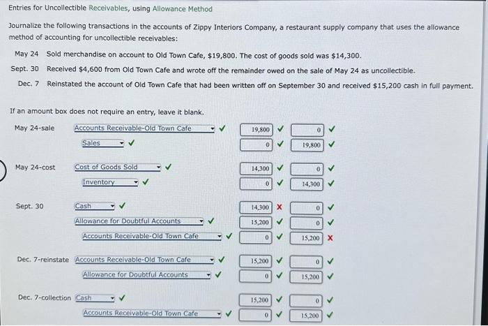 Solved Entries For Uncollectible Receivables, Using | Chegg.com