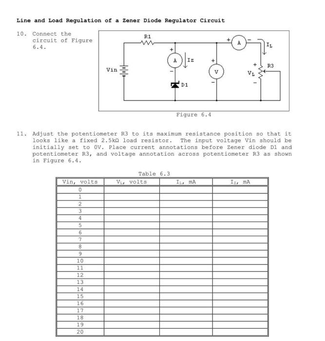 Solved Line and Load Regulation of a Zener Diode Regulator