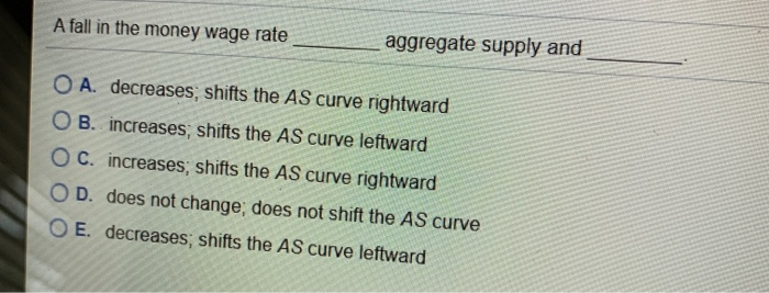 Solved A fall in the money wage rate aggregate supply and O | Chegg.com