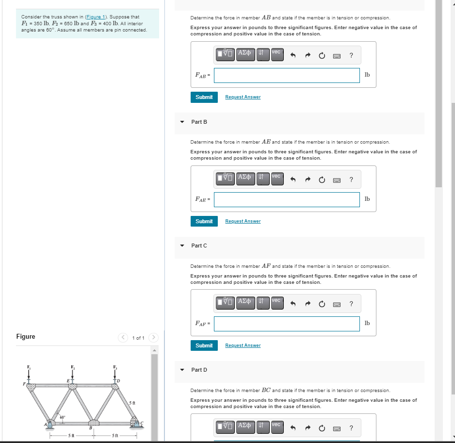 Solved A) ﻿Determine the force in member AB and state if the | Chegg.com