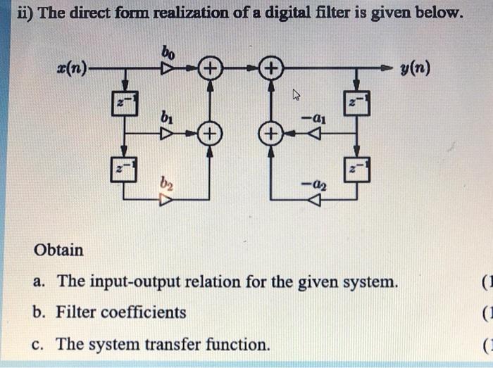 Solved ü) The direct form realization of a digital filter is | Chegg.com